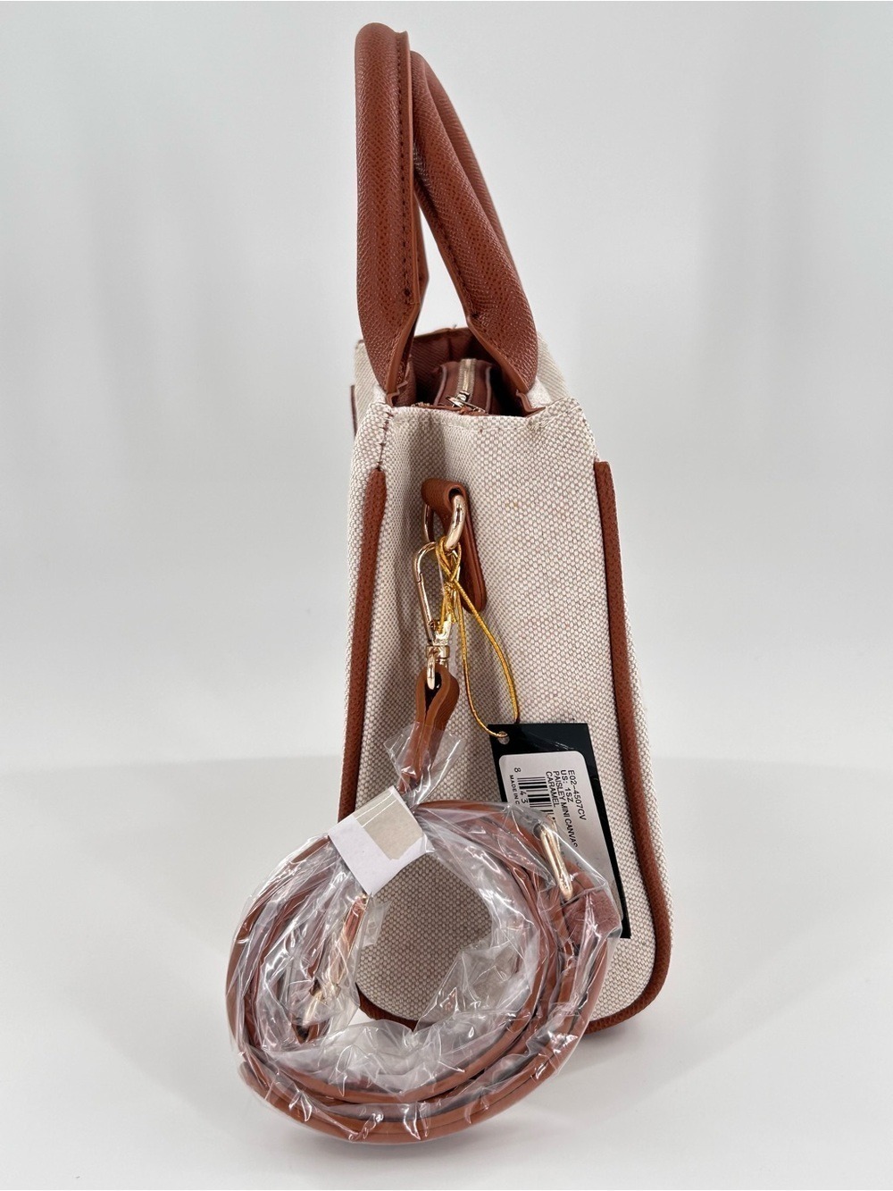 Bebe Paisley Mini Satchel Crossbody Caramel Tan Canvas - Picture 5 of 10